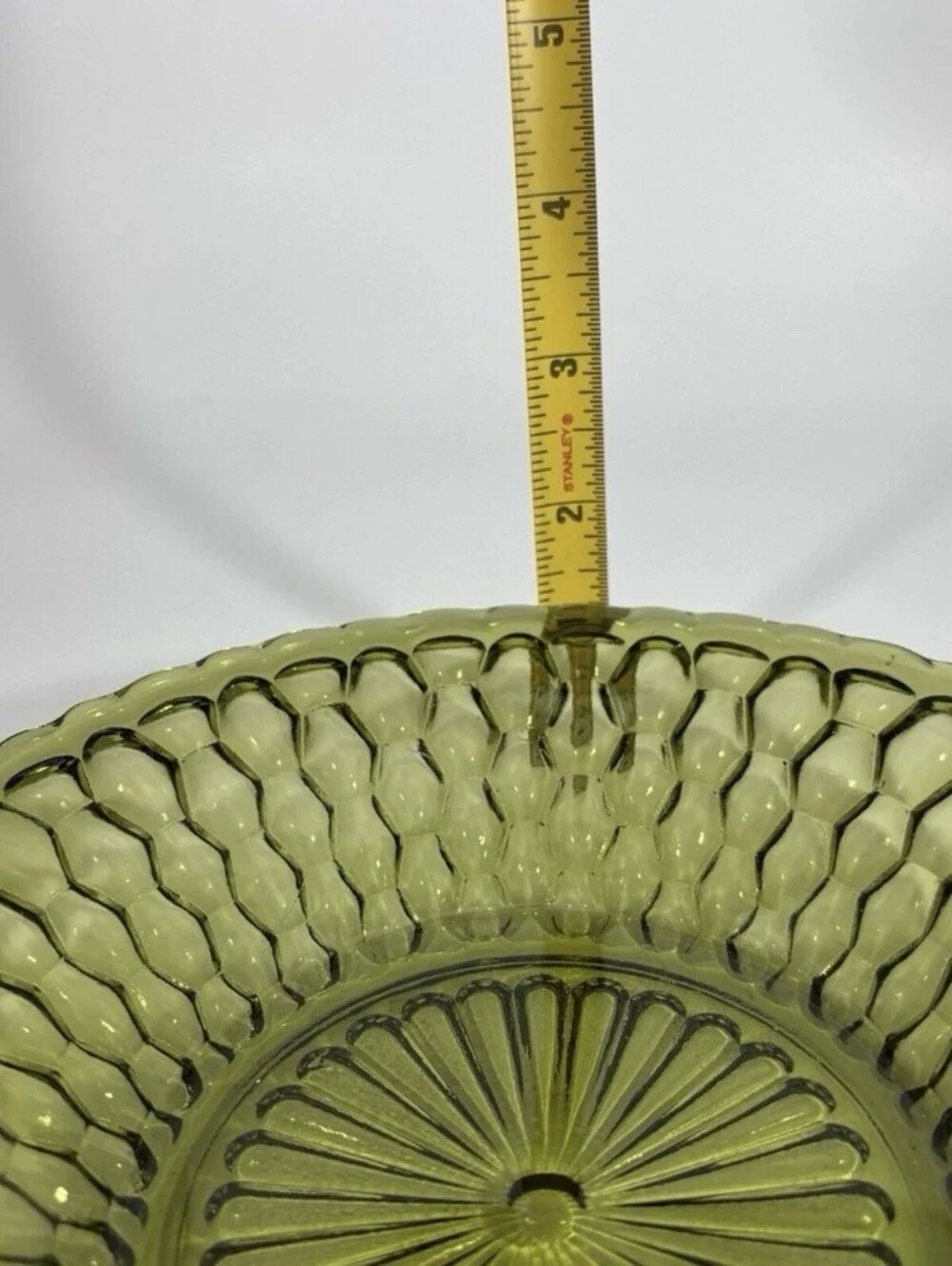 Vintage Green Glass Candy Bowl Dish with Double Handle Honeycomb Pattern